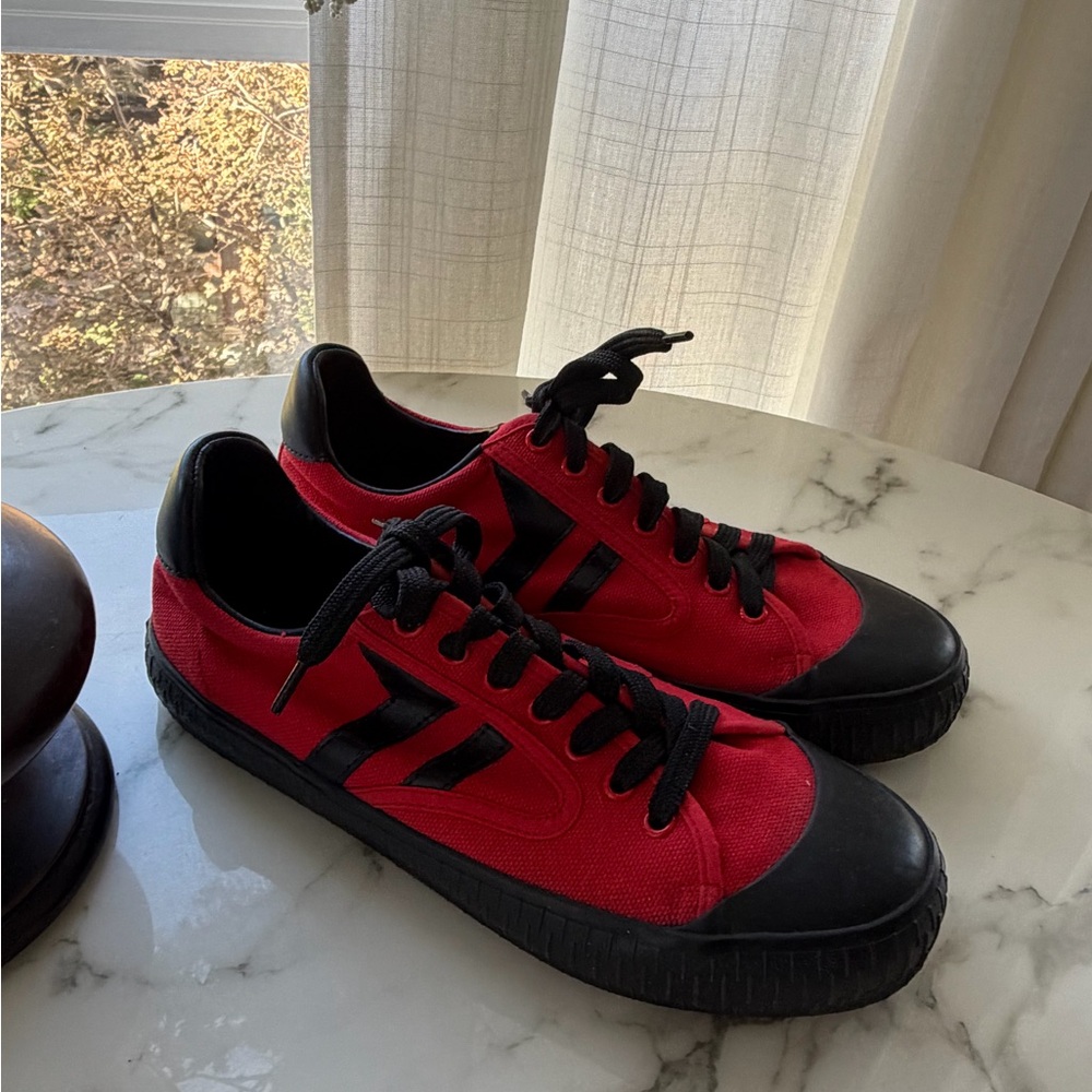Celine Red and Black Low-Top Sneakers